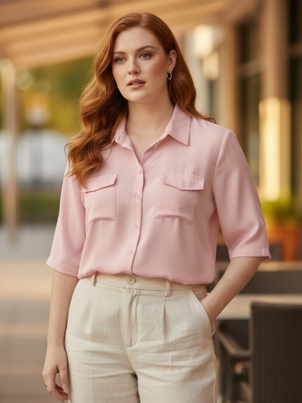 Susan Graver Plus Size Blush Pink Short‑Sleeve Button Down Shirt 2X - Picture 2 of 10